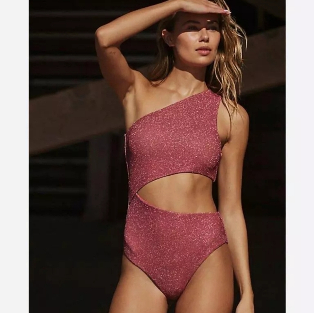 New!Beach Riot Red Metallic Celine One shoulder Ome Piece‎ Swimsuit